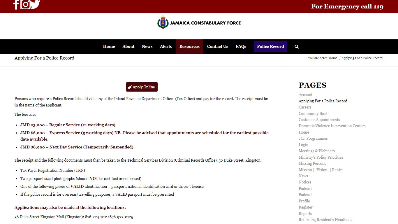 Applying For a Police Record - Jamaica Constabulary Force